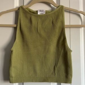 green ribbed crop tank top